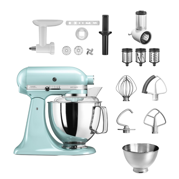 KitchenAid 4,8 L 5KSM175 Artisan Küchenmaschine Allrounderset mit Gemüseschneider+Fleischwolf+Spritzge