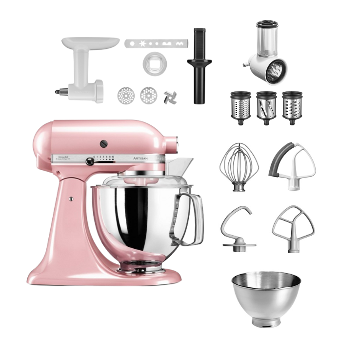 KitchenAid 4,8 L 5KSM175 Artisan Küchenmaschine Allrounderset mit Gemüseschneider+Fleischwolf+Spritzge