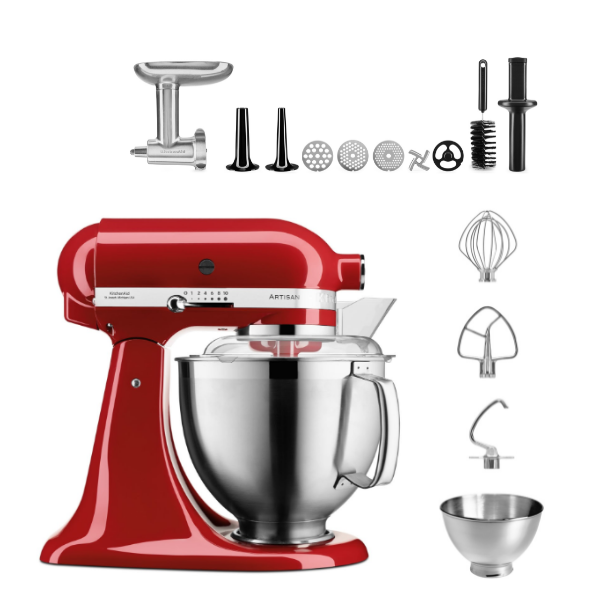 KitchenAid 4,8 L 5KSM185 Artisan Küchenmaschine Meatlover Metallfleischwolf 5KSMMGA Gr. 8