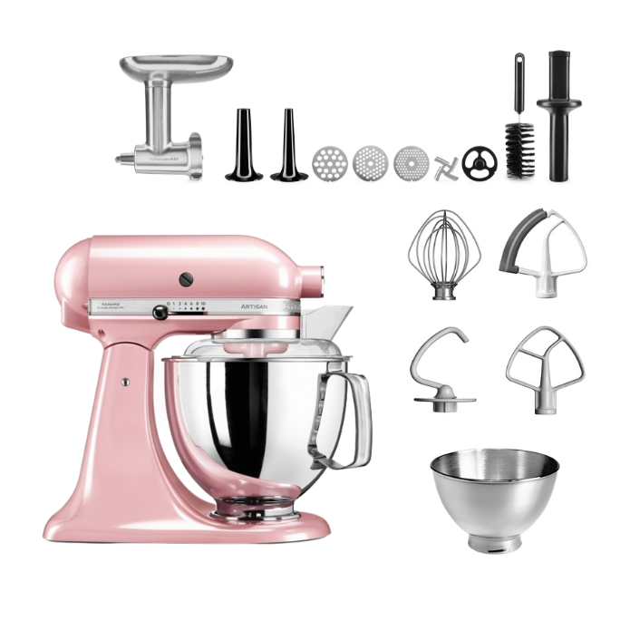 KitchenAid 4,8 L 5KSM175 Artisan Küchenmaschine Meatlover mit Ganzmetall- Fleischwolf