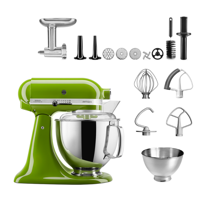 KitchenAid 4,8 L 5KSM175 Artisan Küchenmaschine Meatlover mit Ganzmetall- Fleischwolf