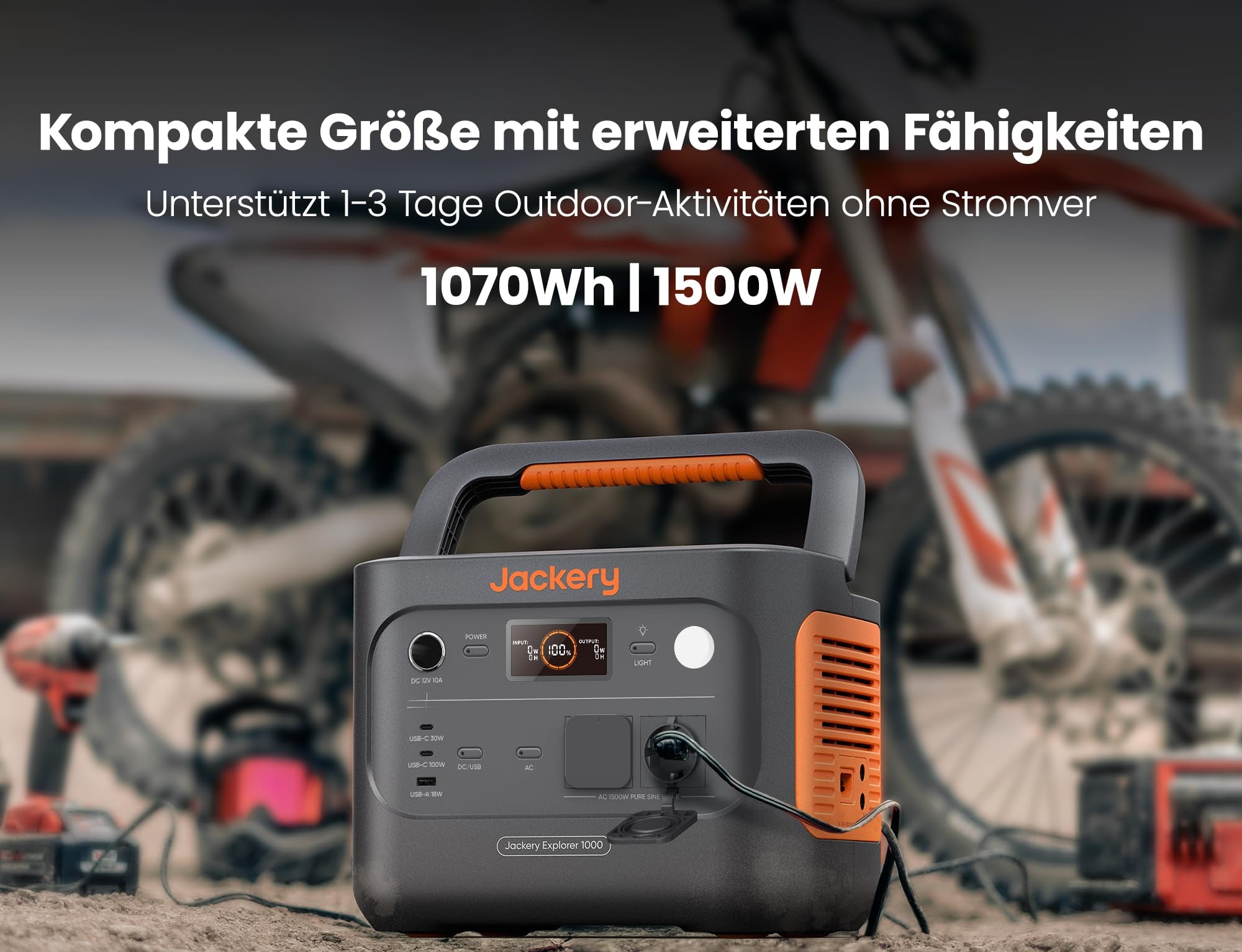 Jackery Explorer 1000 v2 Tragbare Powerstation,1070Wh LiFePO4 Solargenerator,1500W AC/100W USB-C Ausgang, 1 Std. Schnellladung, LFP Powerstation für Outdoor Camping, Wohnmobil, Notfall