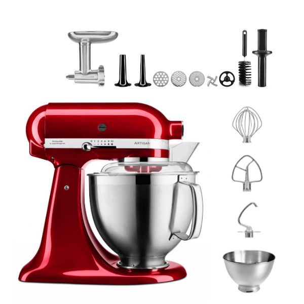 KitchenAid 4,8 L 5KSM185 Artisan Küchenmaschine Meatlover Metallfleischwolf 5KSMMGA Gr. 8