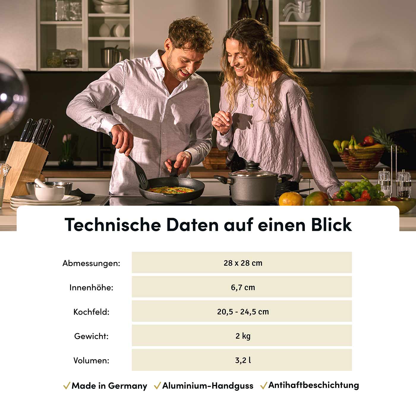 Schmorpfanne eckig 28x28 cm I Deckel optional