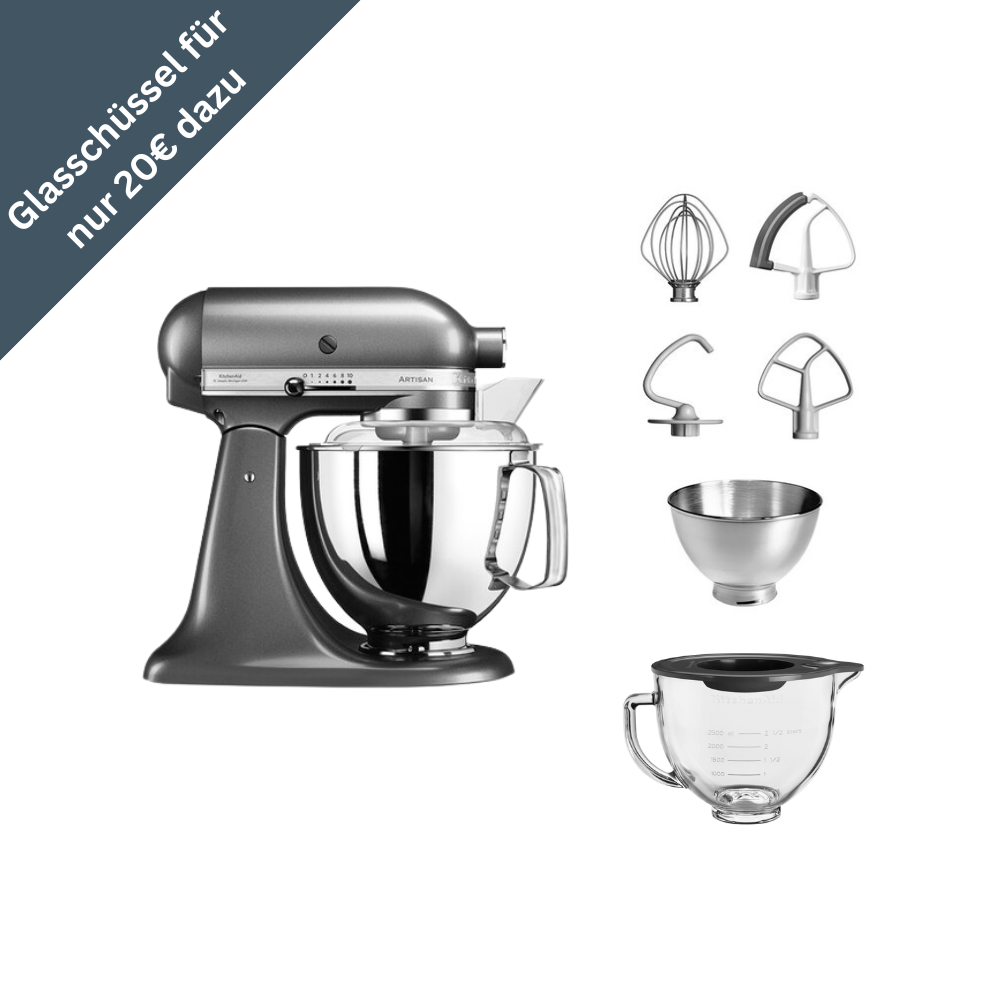 KitchenAid 4,8 L 5KSM175 Artisan Küchenmaschine Glasset mit Glasschüssel