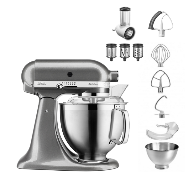 KitchenAid 4,8 L 5KSM185 Artisan Küchenmaschine Beginnerset Artisan Gemüseschneider+Flexirührer