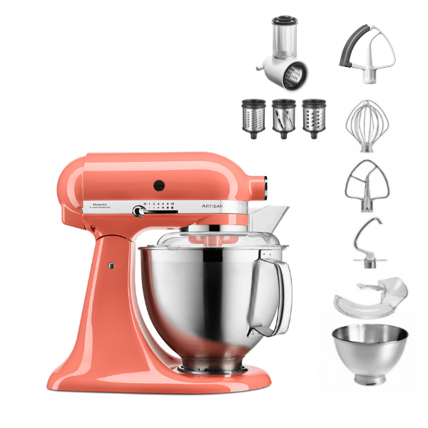 KitchenAid 4,8 L 5KSM185 Artisan Küchenmaschine Beginnerset Artisan Gemüseschneider+Flexirührer