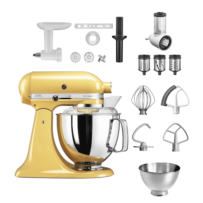 KitchenAid 4,8 L 5KSM175 Artisan Küchenmaschine Allrounderset mit Gemüseschneider+Fleischwolf+Spritzge