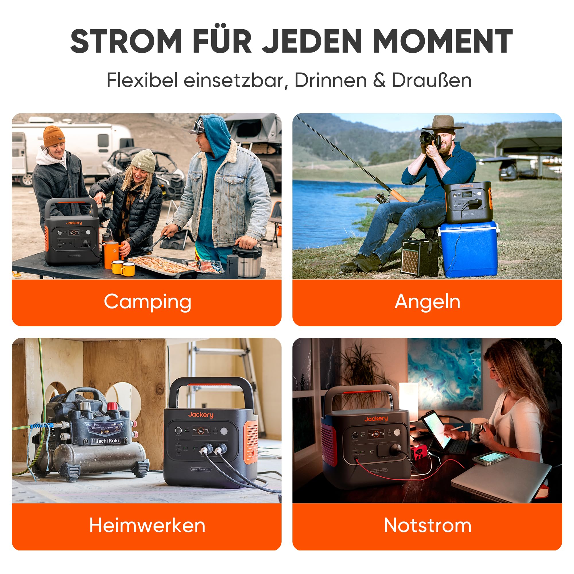 Jackery 2000 v2 Tragbare Powerstation mit 200W Solarpanel, 2042Wh Solargenerator mit 2200W Ausgang, LiFePO4 Batterie Schnellladung für Camping, Wohnmobil, Off-Grid