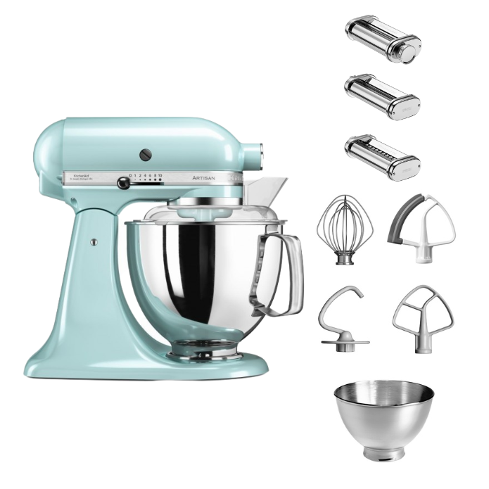 KitchenAid 4,8 L 5KSM175 Artisan Küchenmaschine Pastalover mit Nudelwalzen 3er- Set