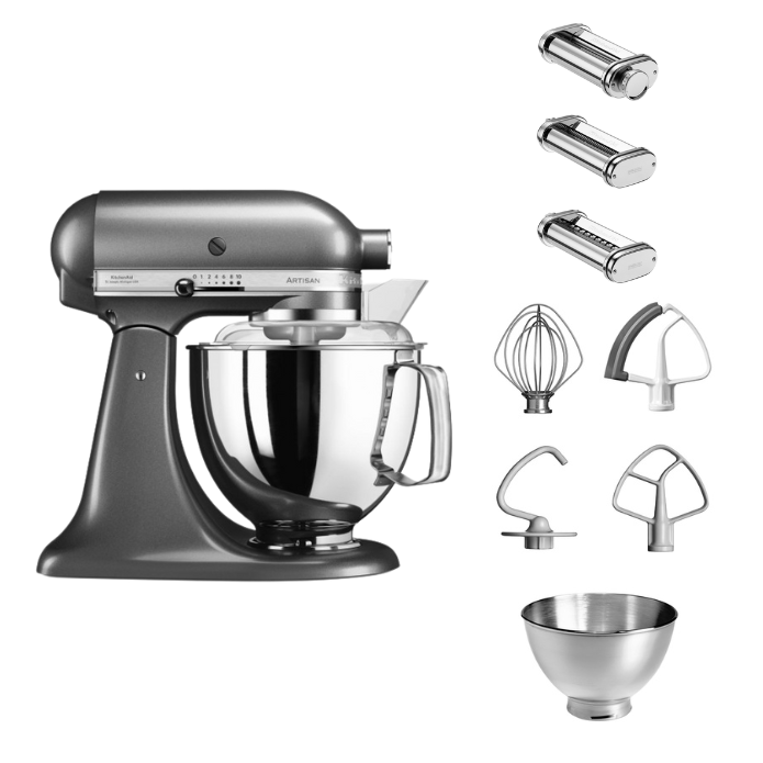 KitchenAid 4,8 L 5KSM175 Artisan Küchenmaschine Pastalover mit Nudelwalzen 3er- Set