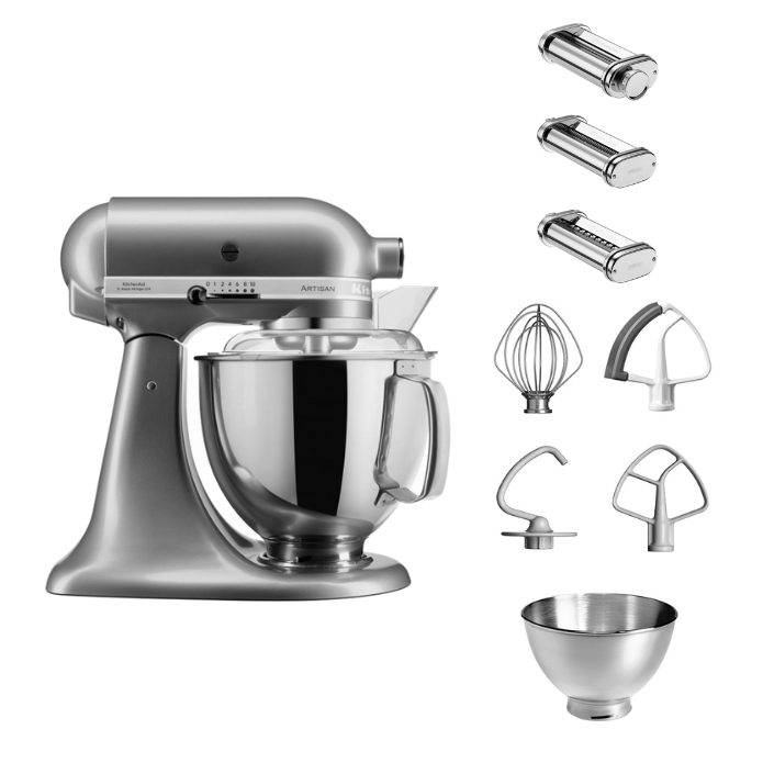 KitchenAid 4,8 L 5KSM175 Artisan Küchenmaschine Pastalover mit Nudelwalzen 3er- Set