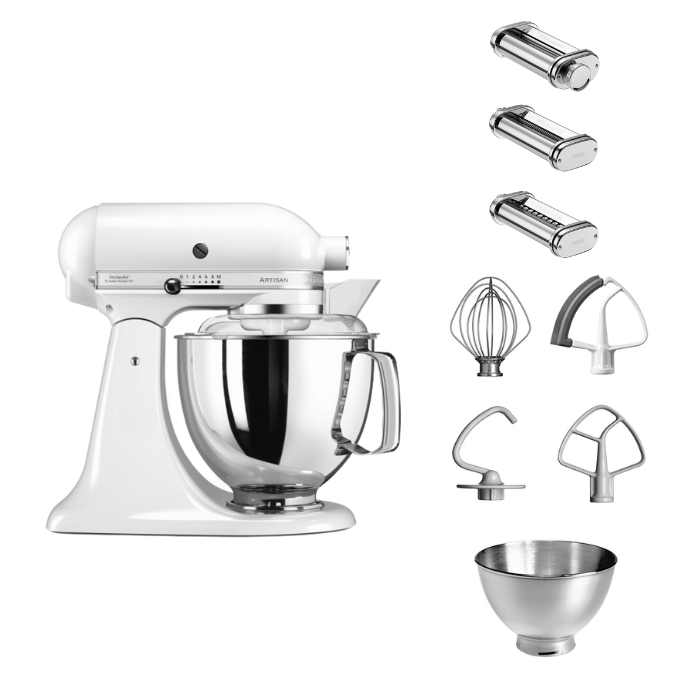 KitchenAid 4,8 L 5KSM175 Artisan Küchenmaschine Pastalover mit Nudelwalzen 3er- Set