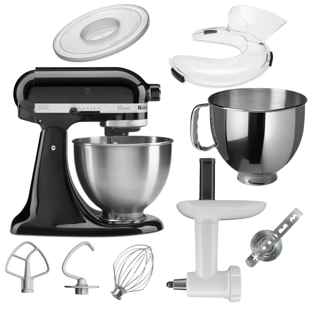 KitchenAid 4,3 L 5K45SS Classic Küchenmaschine Set 5 Fleischwolf+Spritzgebäck+Deckel+Schüssel+Spritz