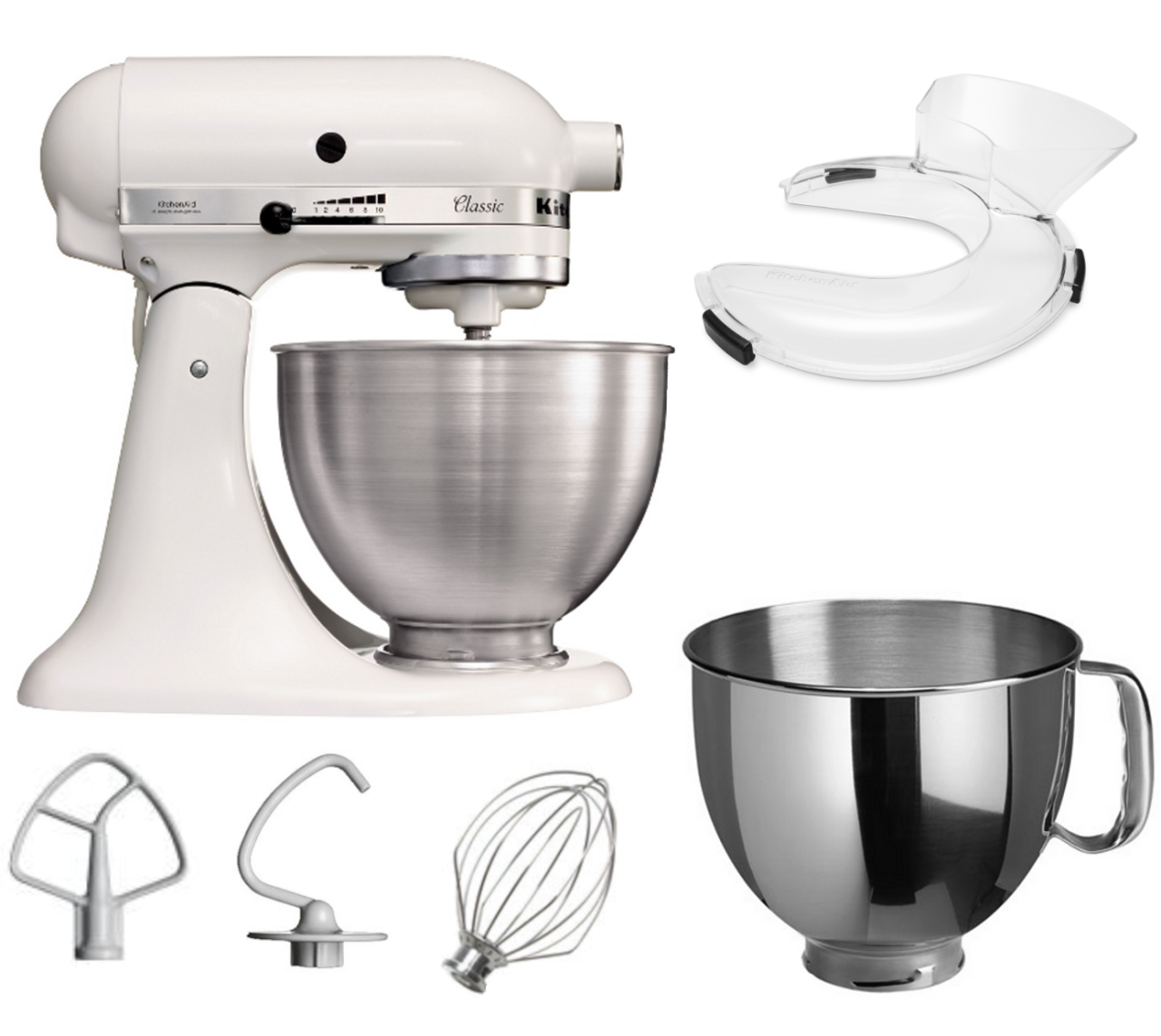 KitchenAid 4,3 L 5K45SS Classic Küchenmaschine Set 2 + Schüssel 4,8 L + Spritzschutz