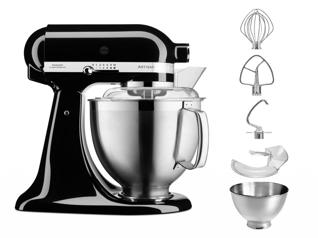 KitchenAid 4,8 L 5KSM185 Artisan Küchenmaschine Profiset Fleischwolf+Spritzgebäck+Gemüseschneider+Pürie