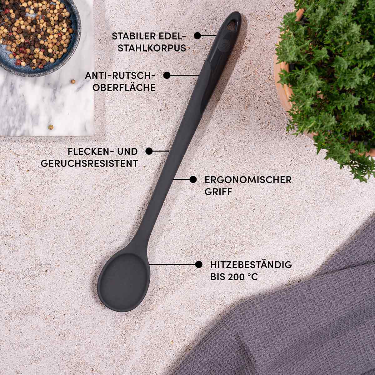 Kochlöffel mit robustem Edelstahlkern