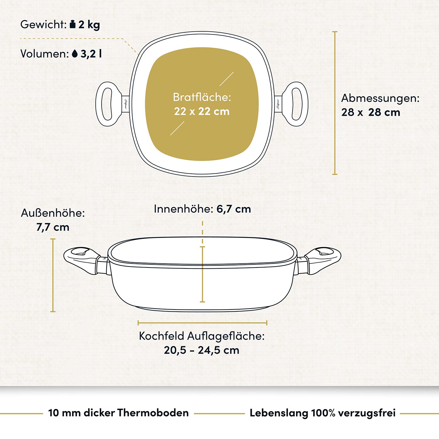 Schmorpfanne eckig 28x28 cm I Deckel optional